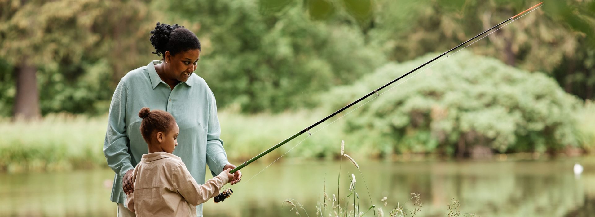 mother and daughter fishing